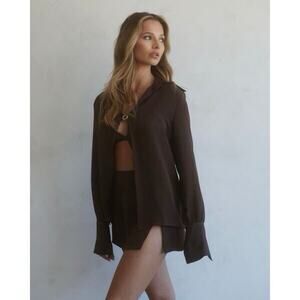 NWT Artless Forever Orlando Silk Open Collared Short Cuffs Black Small